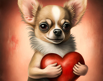 Chihuahua hugging a heart