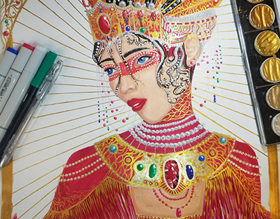Gouache Painting "Red Queen"