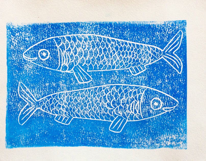 Pisces Lino Print