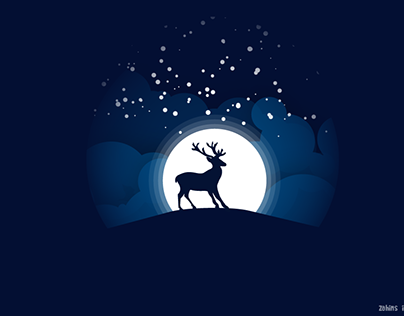 Beautiful Flat Illustration - 'reindeer with moon'