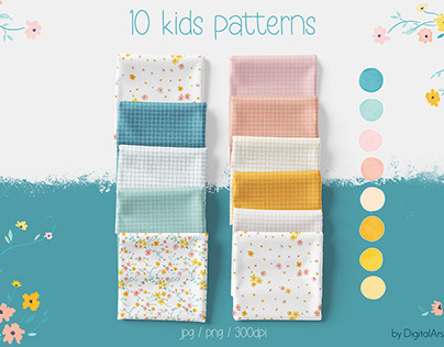 Kids floral seamless pattern Checkered fabric.