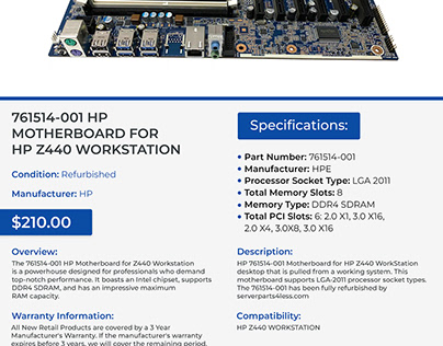 761514-001 HP Motherboard for Z440 Workstation