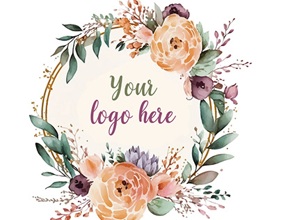 Watercolor Floral Logo design, Round Floral Logo