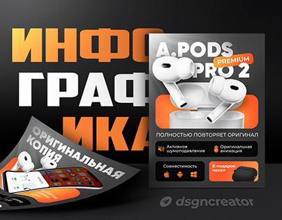 Инфографика/Дизайн карточек наушники air pods