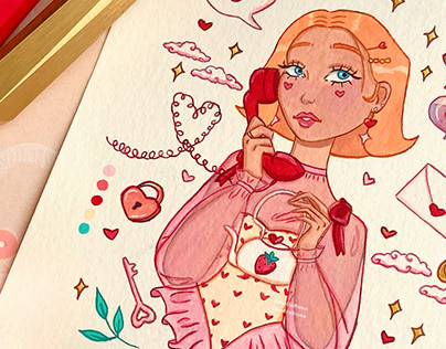 Project thumbnail - Valentine’s Day Girl ~ Gouache Illustration