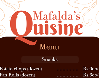 Menu Design for Mafalda's Quisine