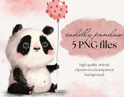 Watercolor Cuddly Panda Childish Clipart