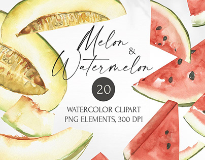 Watercolor Melon and Watermelon clipart