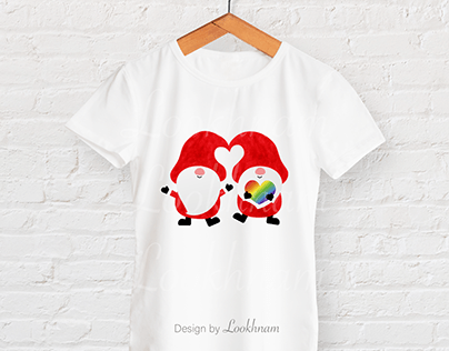 Couples Gnome with LGBT rainbow color Heart shirt