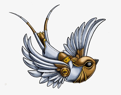 Steampunk Swallowbird Tattoo