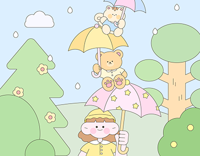 Project thumbnail - 우산을 쓴 친구들 일러스트