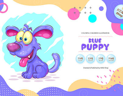 Blue cartoon puppy, dog