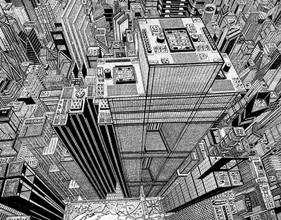 invented city, freehand perspective study
