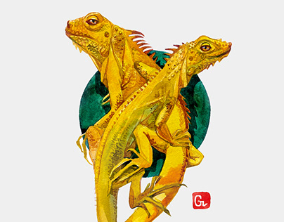 Illustration of a yellow iguana