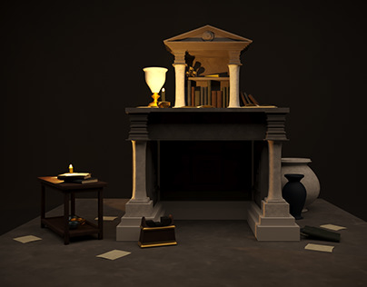 Ancient dilapidated historian's desk low poly 360 video