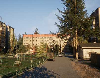 Summer views of Post-Soviet Town Unreal Engine 5.3