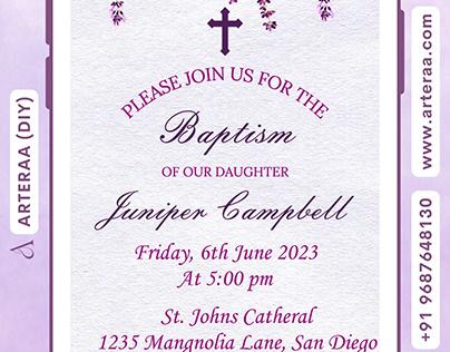 Floral Baptism Invitation Canva Editable Template