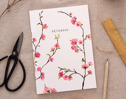 Pink watercolor floral print for a notebook