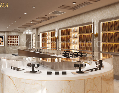 3D Interior Rendering of a Modish jewelry boutique