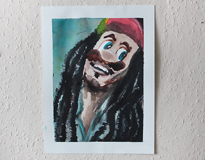 Bob Marley + Super Mario = Bob Mario I use aquarell.