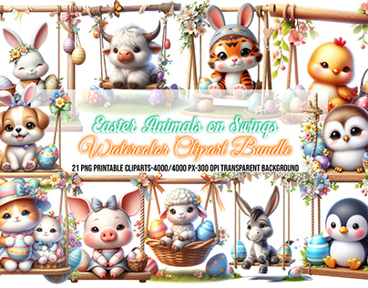 Cute Easter Animals on Swings Sublimation