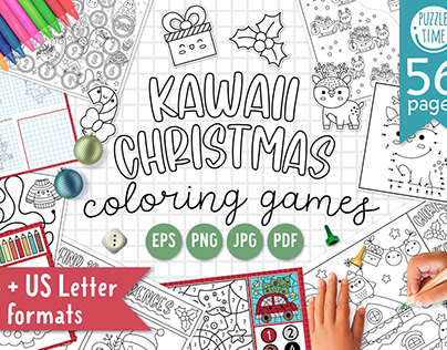Kawaii Christmas coloring games and activities for kids