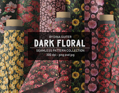 Dark floral flower pattern set