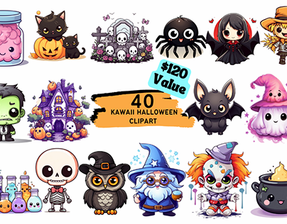 Kawaii Halloween Clipart Bundle - 40PNG - 4000x4000px