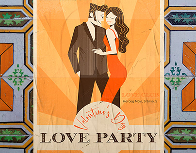 Poster desing retro style for Love Party