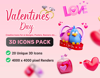 Valentines day 3d icons