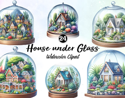 House under Glass Watercolor Clipart