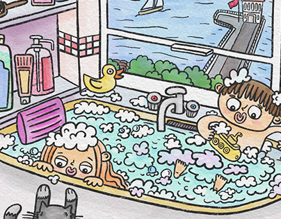 Bath Time - Children Book Illustration