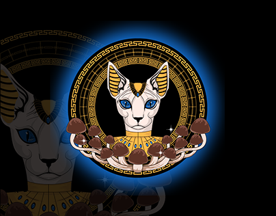 logo egypt cat and mushrooms