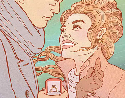 Magazine article illustration about proposal and weddin
