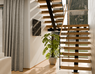 Solid Oak stairs on metal construction