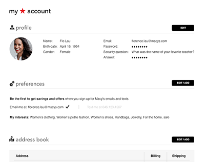 My Account - User Interface Design