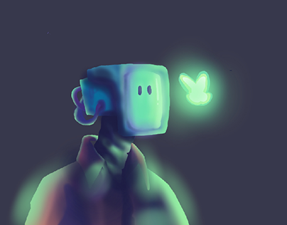 A robot and a glowing butterfly