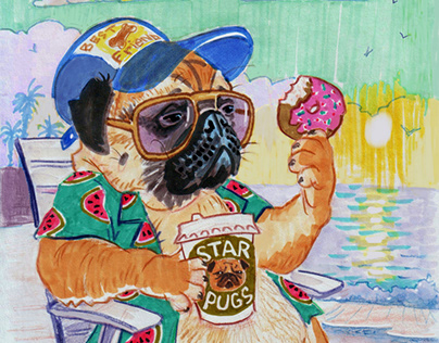 Pugs and friends (aquapencils, markers)