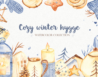 Cozy winter Hygge Watercolor Clipart