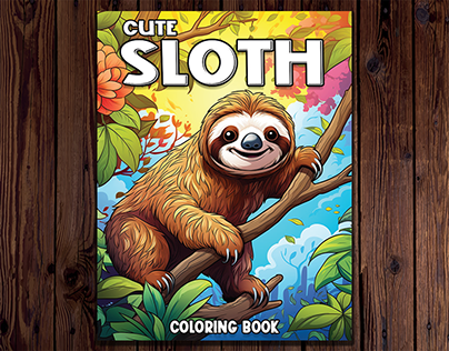 Cute Sloth Coloring Book Cover Design for Amazon Kdp