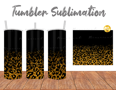 Black Leopard Gold Glitter Tumbler Sublimation Design