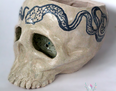 Snakes Tattoo Ceramic Skull