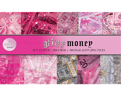 Pink Glitter Money Digital Paper Set