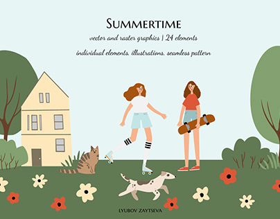 free summertime clipart, summer vector illustration