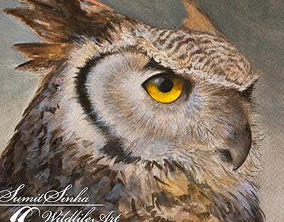 Watercolour Painting of Indian Eagle Owl