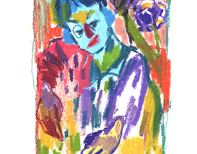 boy and flower , oilpastel on paper