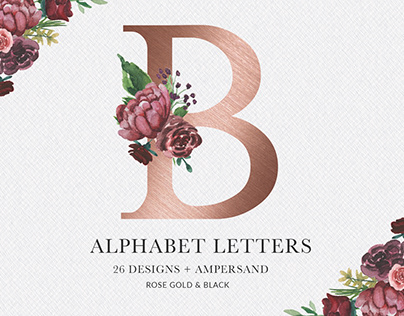 Rose Gold alphabet - Watercolor Alphabets