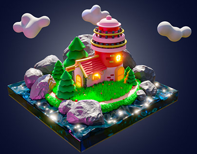 Lighthouse scene made in Blender