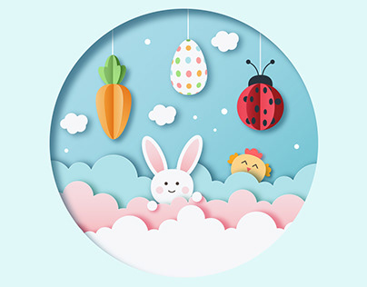 PAPER CUT OUT EASTER CARD. ADOBE ILLUSTRATOR
