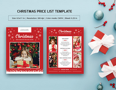 Christmas Photography Price List Template